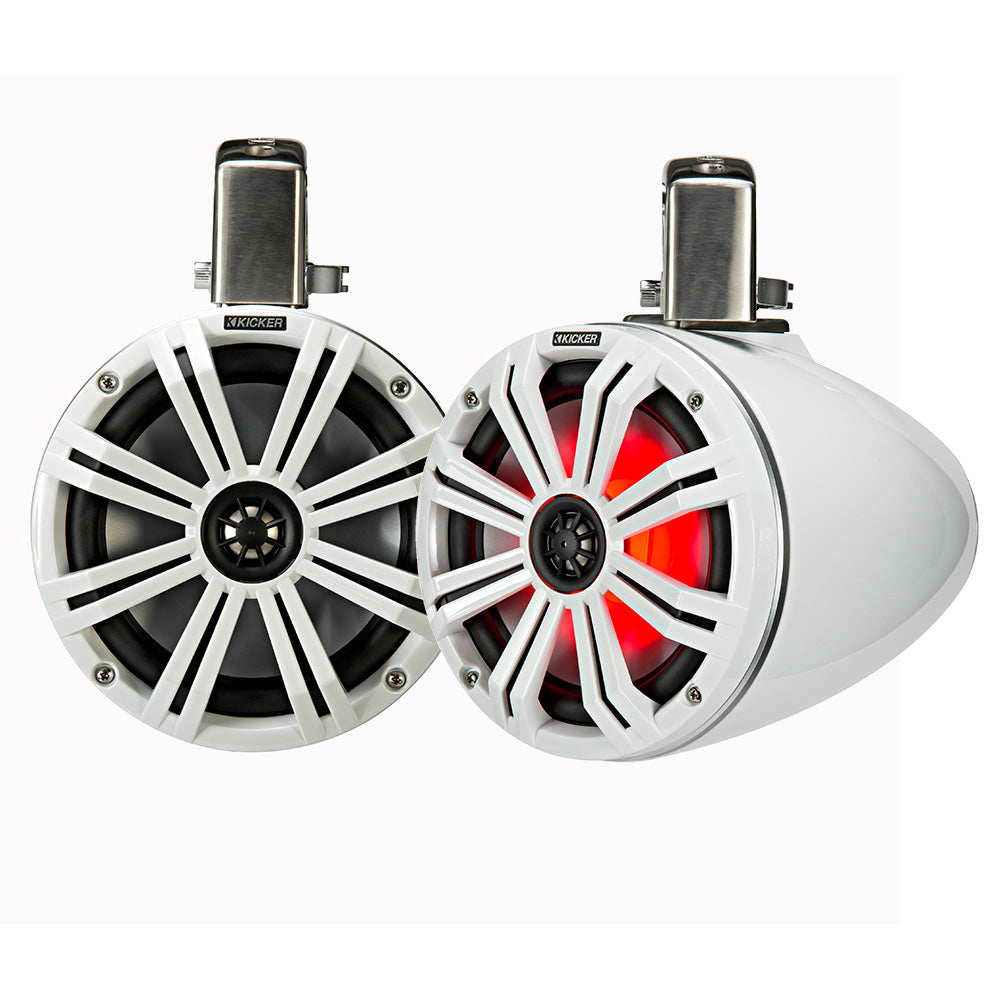 KICKER KMTC8 8 LED Coaxial Tower System White wWhite Grille 45KMTC8W