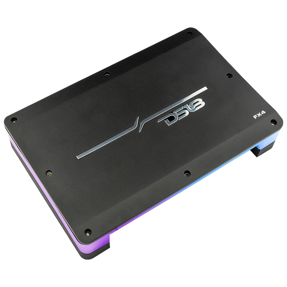DS18 FlushSurface Mount 4Channel Class D Amplifier wAcrylic Cover 4x180W RMS 4 Ohm FX4
