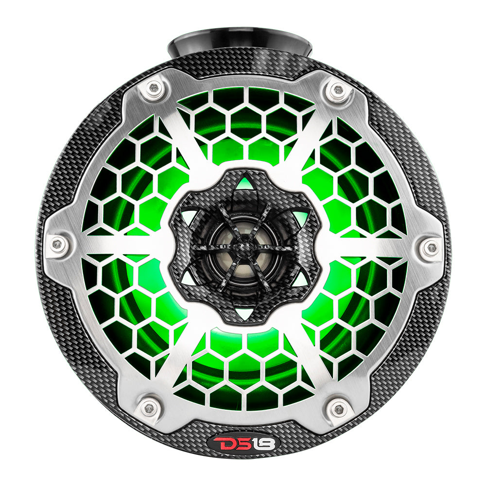 DS18 HYDRO 65 Compact Wakeboard Pod Tower Speaker wRGB LED Lights 375W Black Carbon Fiber CFPS6