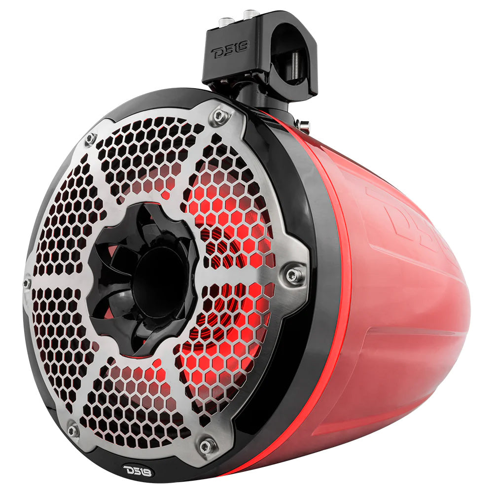 DS18 HYDRO 10 Neodymium Marine Towers wBuiltIn Passive Radiator 1 Driver RGB LED Lights 900W Red NXLX10TPNEORD