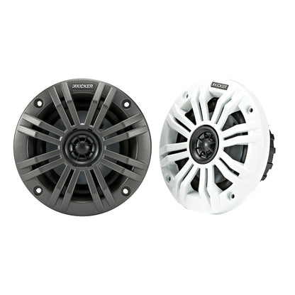 KICKER KM4 4 Marine Coaxial Speakers w12 Tweeters  2Ohm Charcoal  White 45KM42