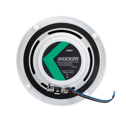 KICKER KM60 65 Marine Coaxial Speakers w12 Tweeters  4 OHM  White wRGB LEDs 51KM604WL