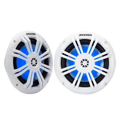 KICKER KM60 65 Marine Coaxial Speakers w12 Tweeters  4 OHM  White wRGB LEDs 51KM604WL