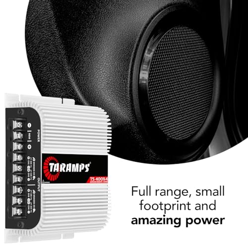 Taramps TS 400x4 400 watts RMS 4 Channels Full Range Car Audio Amplifier, 2 Bridged Channels, RCA Input Class D, Output Power, Multichannel Amplifier System, Small - TS400X4