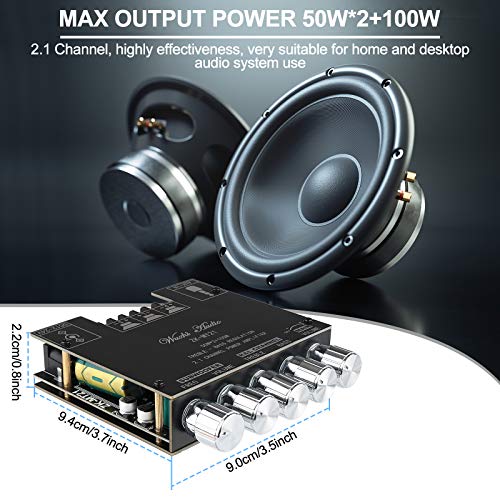 Bluetooth Amplifier Board 2.1 2X50W+100W 12V-24V Audio Power Amplifier Module Bass and Treble Control for Store Home Theater Speakers with Antenna