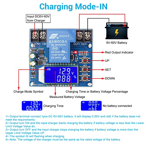 Low Voltage Disconnect, Icstation DC 6V-60V Low Voltage Cutoff with LCD Display 30A Low Voltage Protector Disconnect Switch Module Charging Discharging Protection Board for Lead Acid Lithium Battery