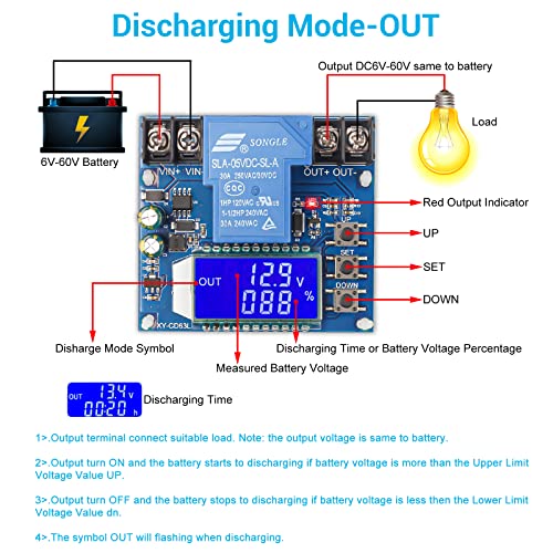 Low Voltage Disconnect, Icstation DC 6V-60V Low Voltage Cutoff with LCD Display 30A Low Voltage Protector Disconnect Switch Module Charging Discharging Protection Board for Lead Acid Lithium Battery