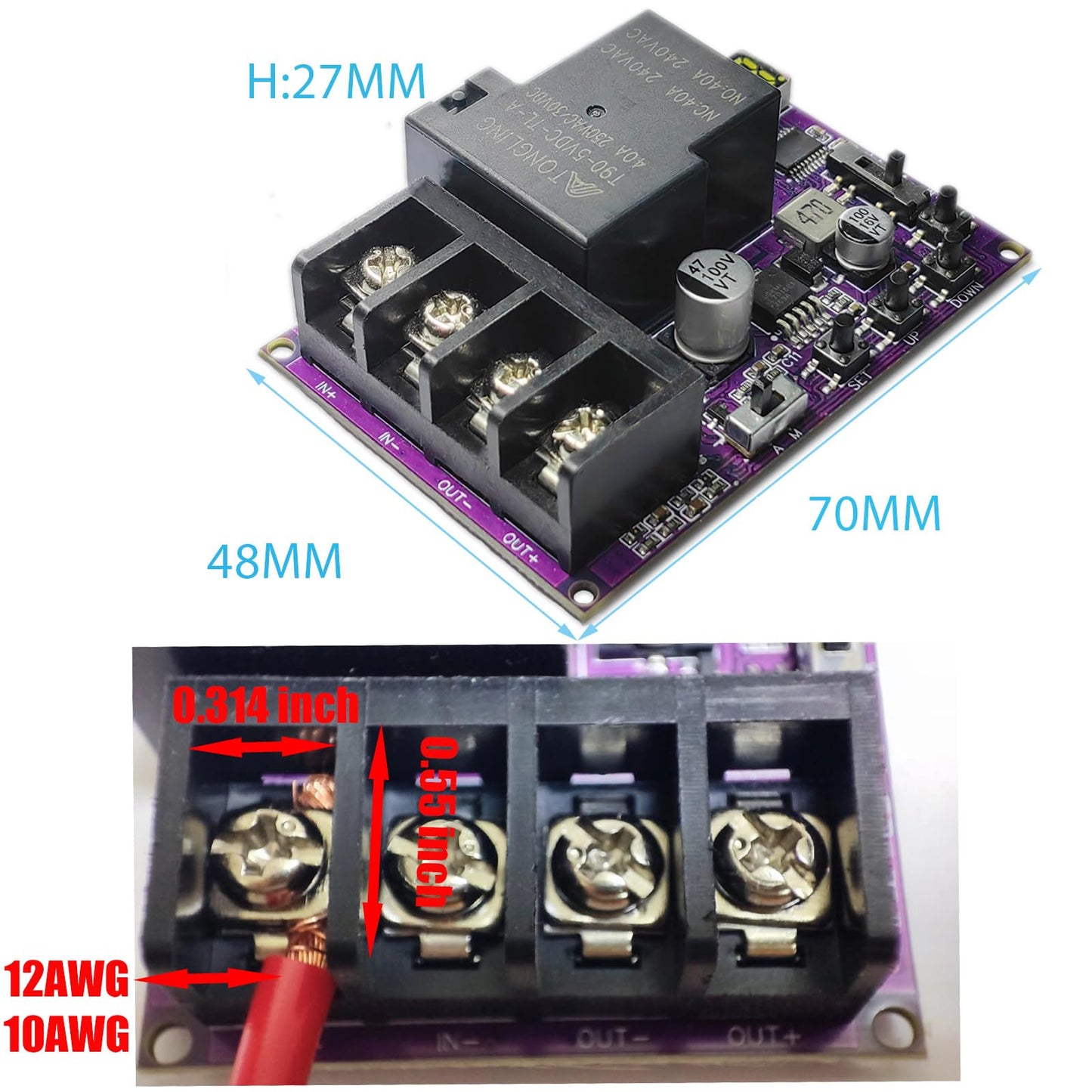 Low Voltage Disconnect and Charging Discharging Protection 2 IN 1 40A DC 5V-60V Low Voltage Cutoff with LCD Display Low Voltage Protector Disconnect Switch Module Charging Discharging Protection Board