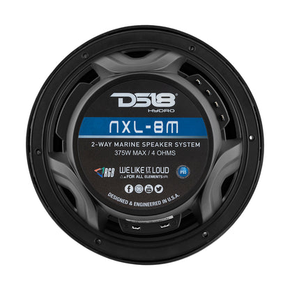 DS18 New Edition HYDRO 8 2Way Marine Speakers wRGB LED Lighting 375W  Black NXL8MBK