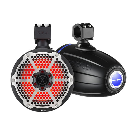 DS18 8 Neodymium Marine Towers wBuiltin Passive Radiator 1 Driver  RGB LED Light  Black NXLX8TPNEOBK