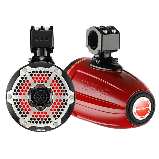 DS18 65 Neodymium Marine Towers wBuiltin Passive Radiator 1 Driver  RGB LED Light  450 Watts Pair  Red NXLX6TPNEORD