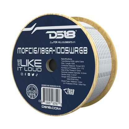 DS18 Marine Tinned OFC 18GA RGB Wire w16GA Speaker Wire  100 Spool MOFC1618GA100SWRGB