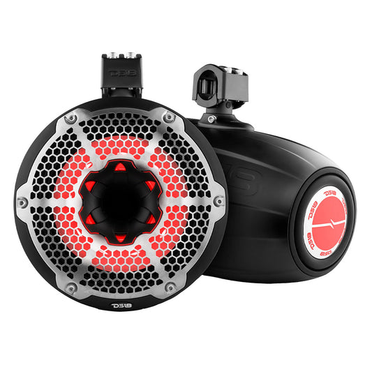 DS18 HYDRO 10 Neodymium Marine Towers wBuiltIn Passive Radiator 1 Driver  RGB LED Lights  900W  Black NXLX10TPNEOBK
