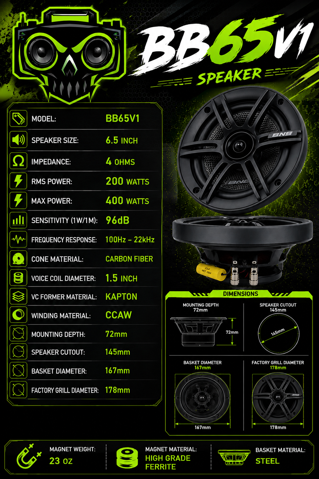 BNB Boom Boxes BB65V1  Speakers (Pair)